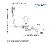 MEDIDAS VACIADOR AUTOMATICO y REBOSADERO QUADROVAL BAÑERA DURAVIT